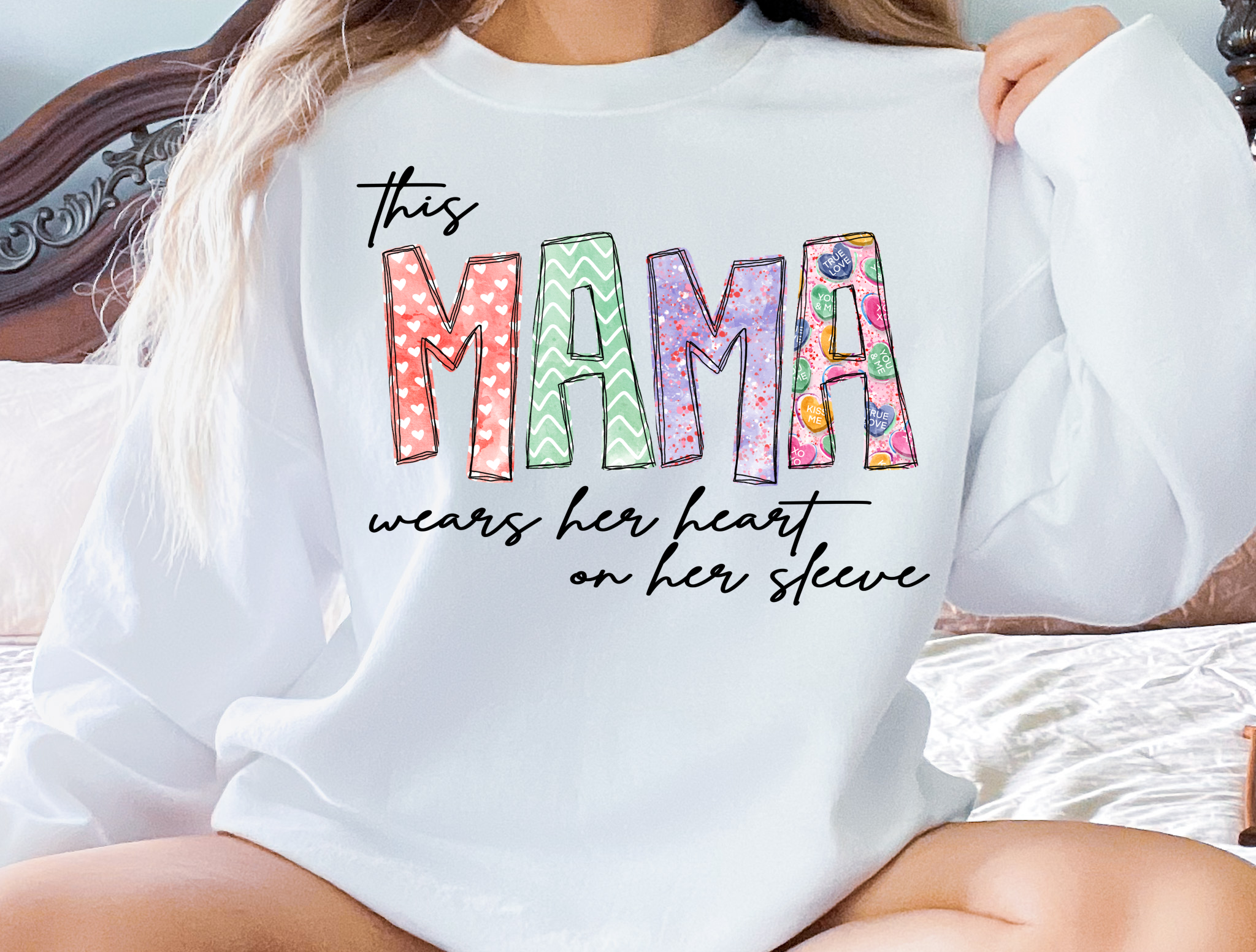 Valentines Day Png, THIS MAMA wears her heart on her sleeve Sublimation  Designs