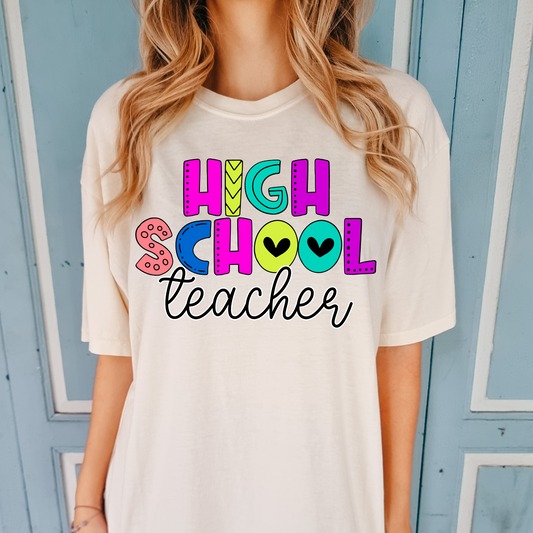 High school teacher-blue purple and yellow