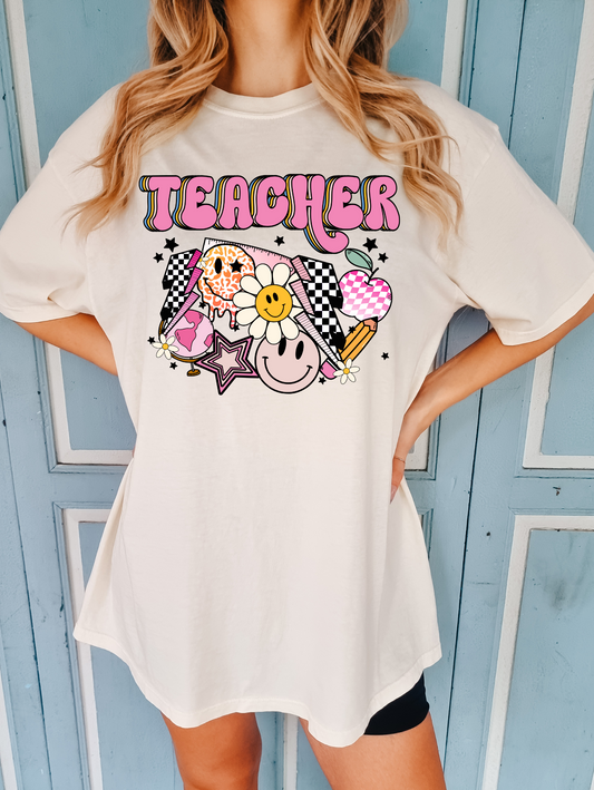 Teacher with collage-pink