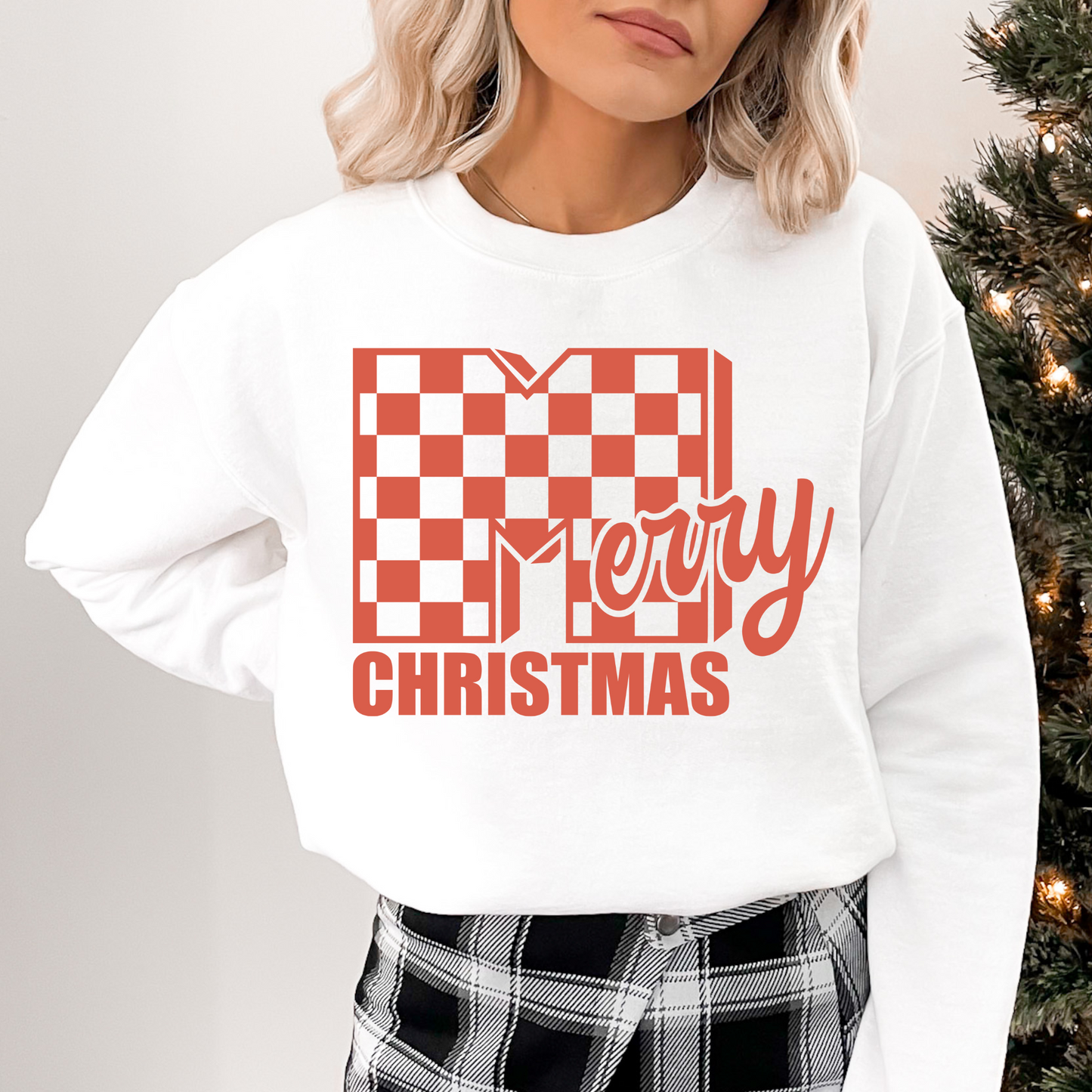 Checkered Merry Christmas Red