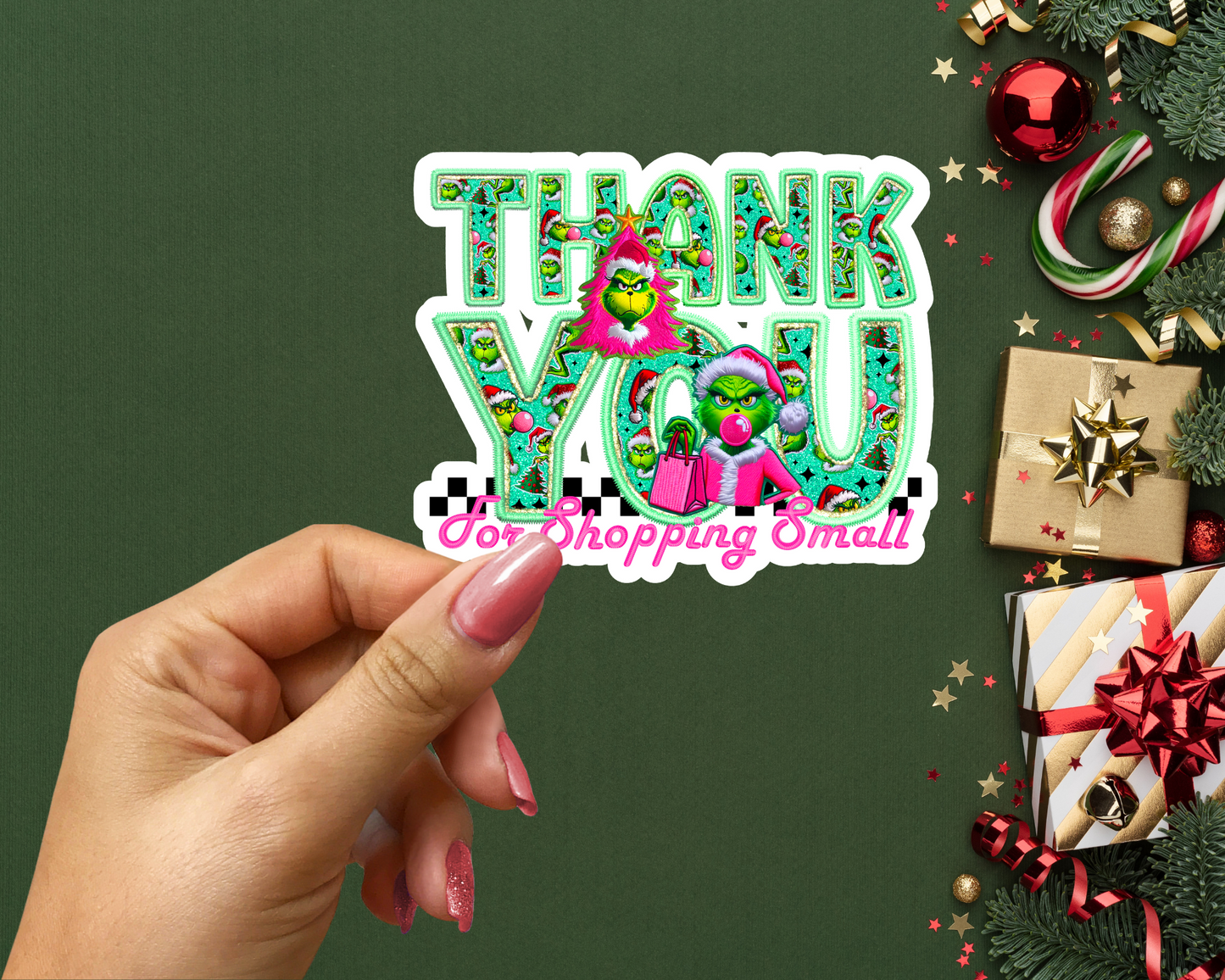 Customized Thank You for Shopping Small Green Man Sticker