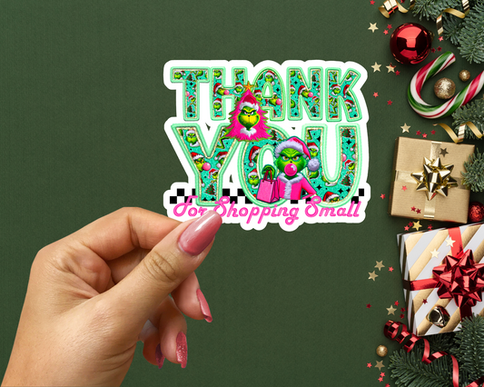 Customized Thank You for Shopping Small Green Man Sticker