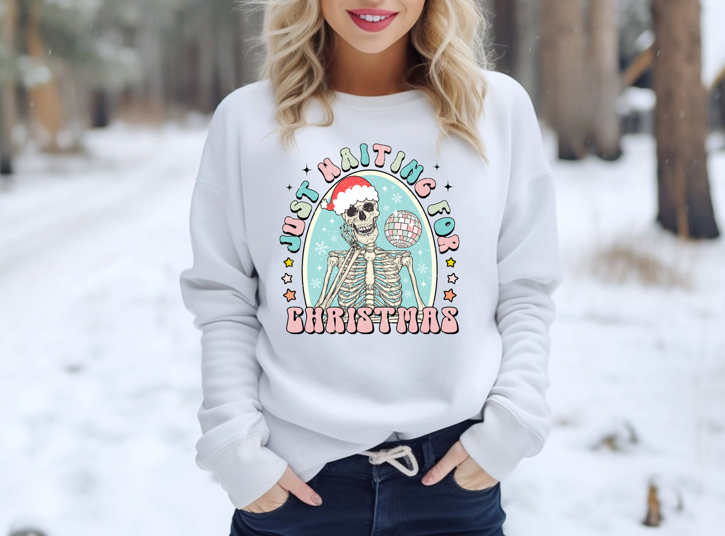 Just waiting for Christmas, skeleton hand on cheek