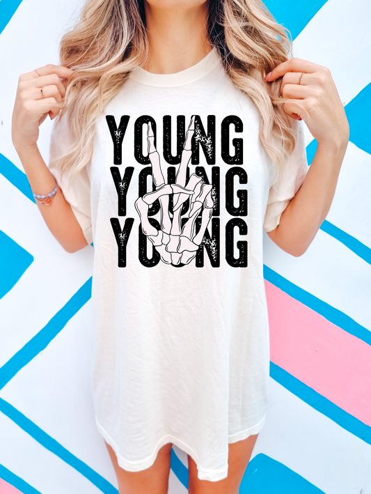 Young with peace sign - black