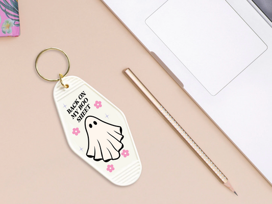 Back on my boo sheet - Motel keychain