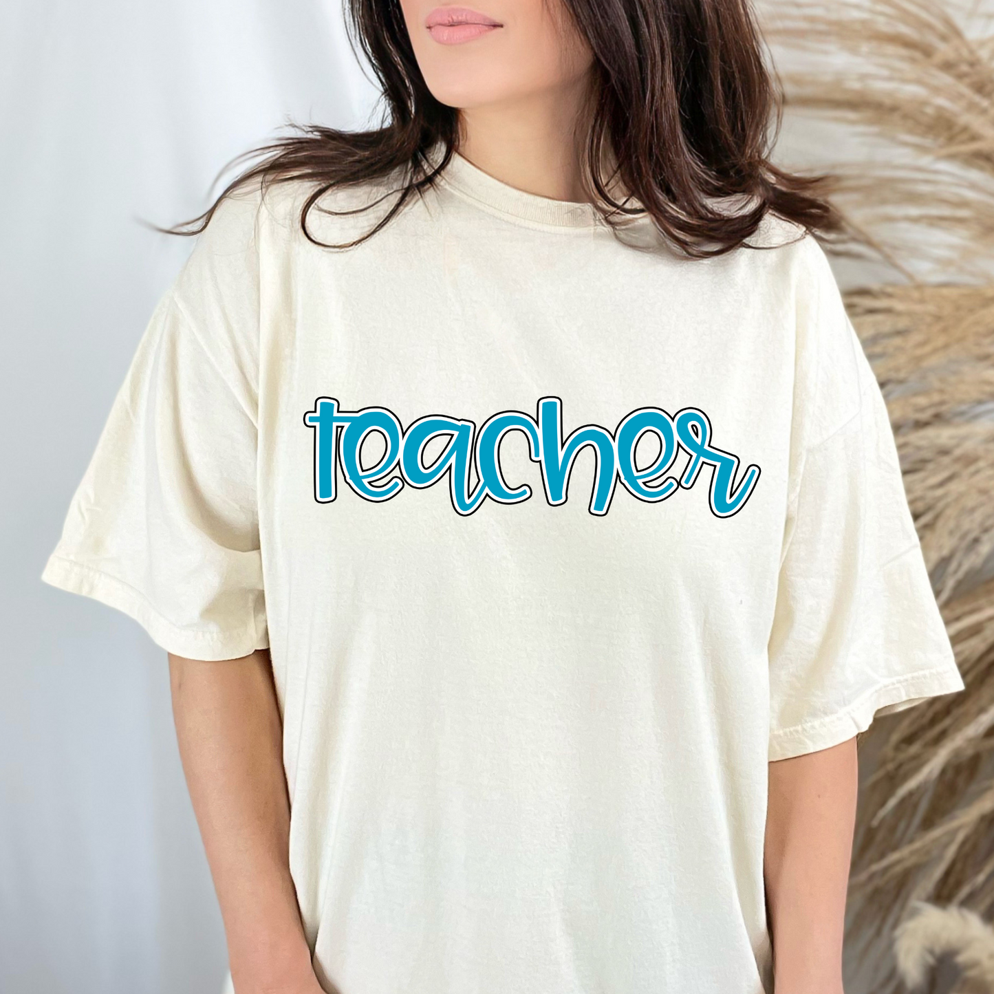 Teacher, blue and white