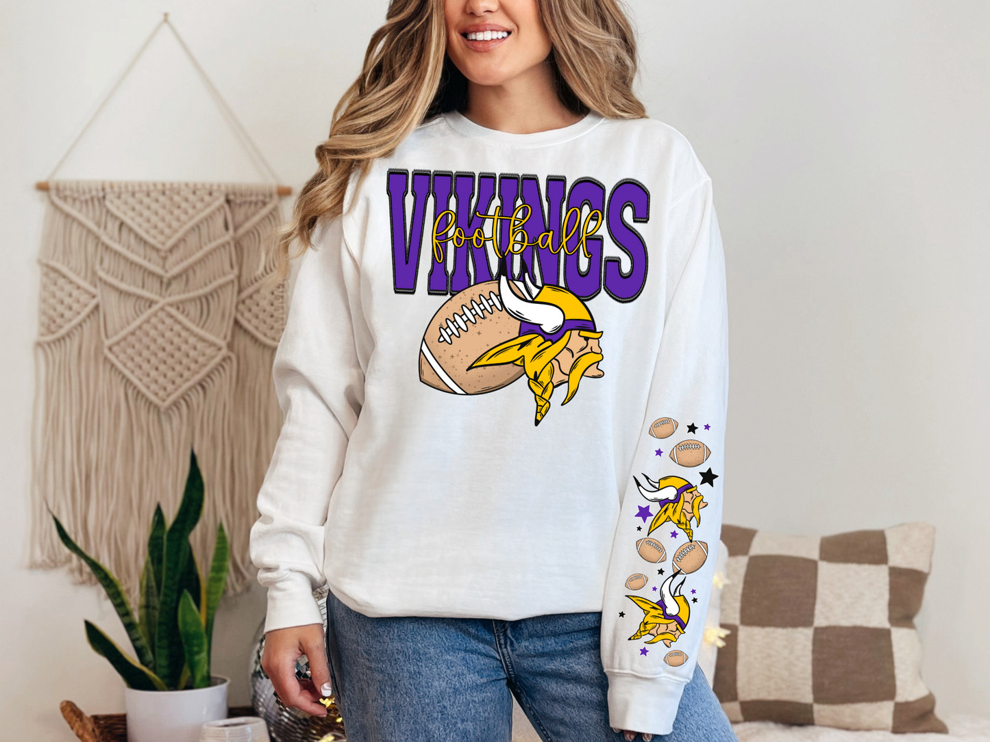 Faux Embroidery Vikings Football -  SLEEVE