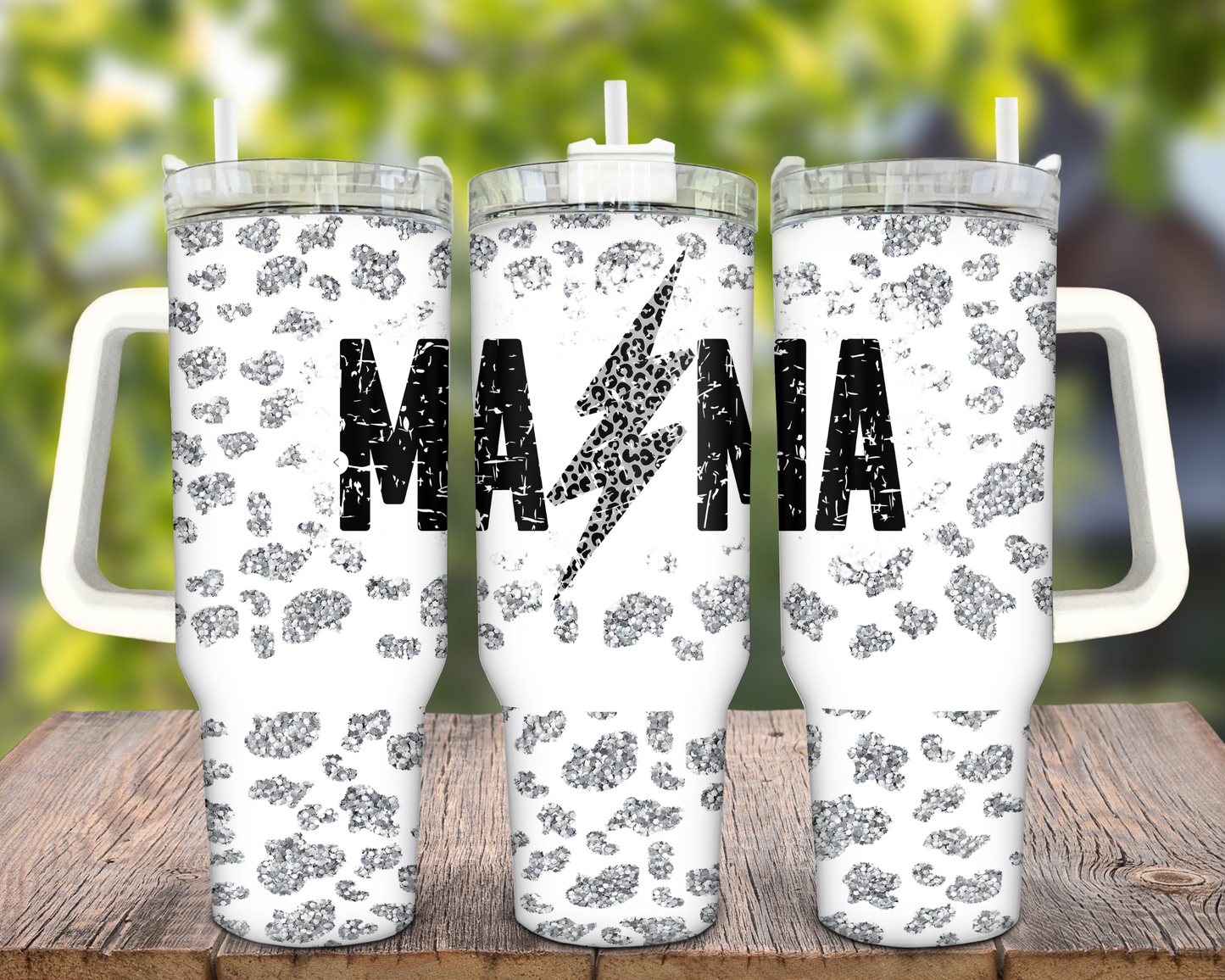 Mama Silver Leopard Glitter - 40oz Tumbler Wrap