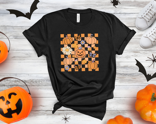 Halloween collage, orange checkered