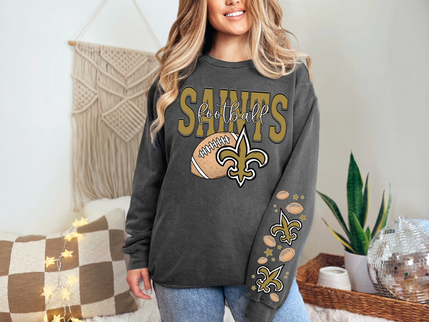 Faux Embroidery Saints Football -  FRONT