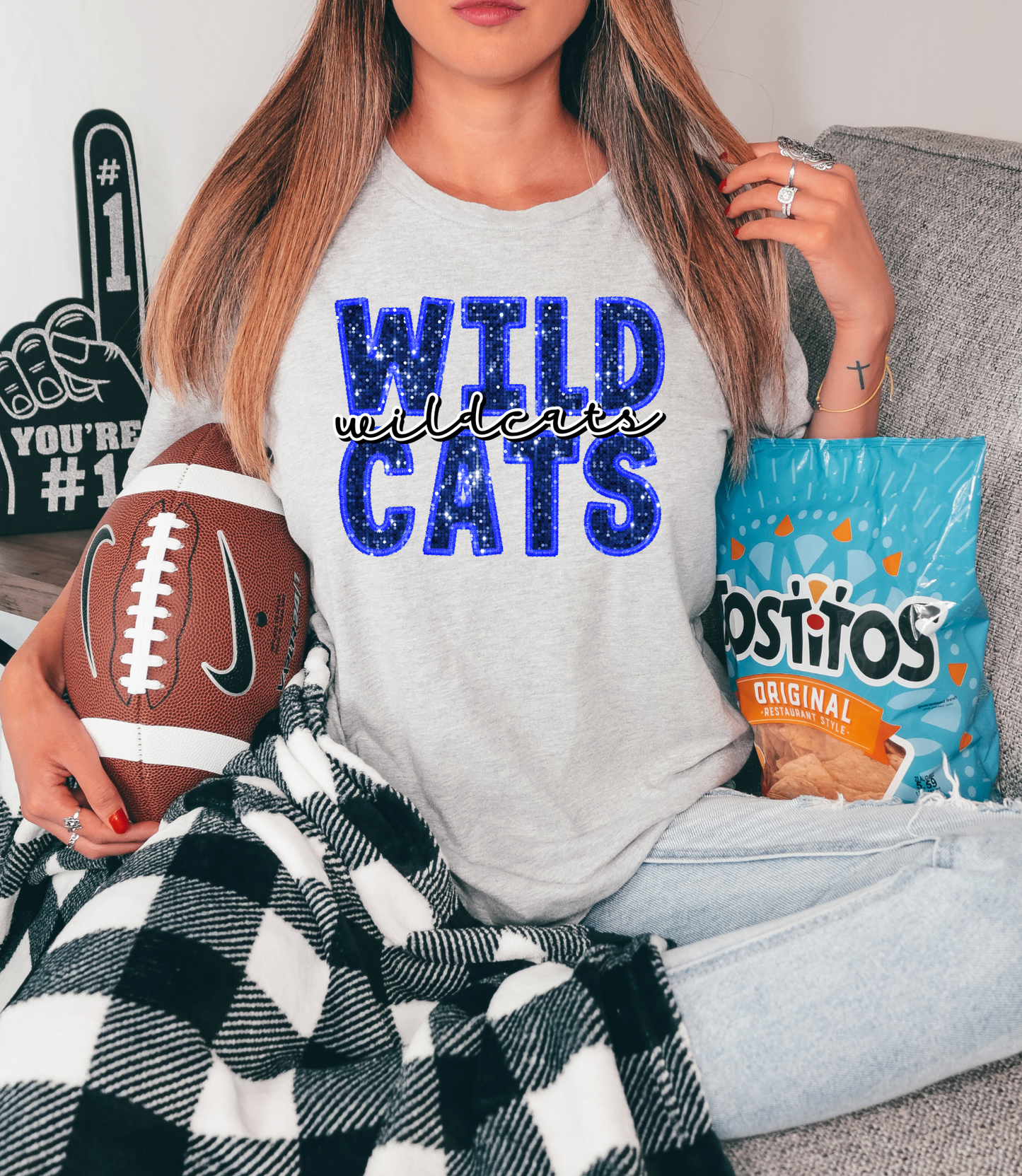 Wildcats, blue - faux sequin