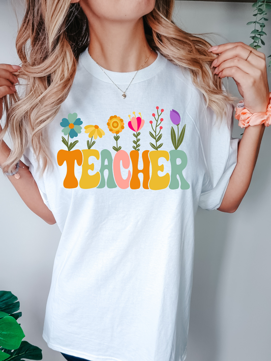 Teacher with flowers-multicolored