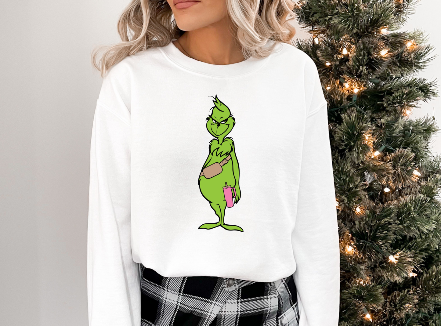 Grinch with iced coffee - turned sideways