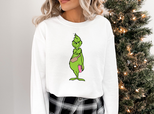 Grinch with iced coffee - turned sideways