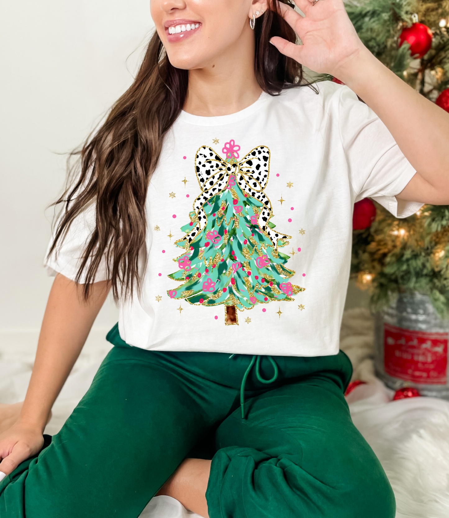 Watercolor Christmas Tree Polka Dot Bow