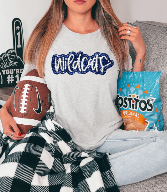 Wildcats, blue/white - faux sequin