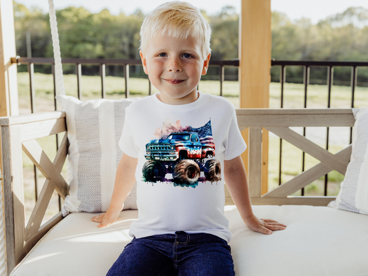 American Flag Monster Truck Watercolor Splash