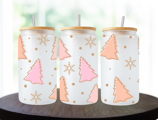 Pink and orange Christmas trees with snowflakes - UV Libby Wrap