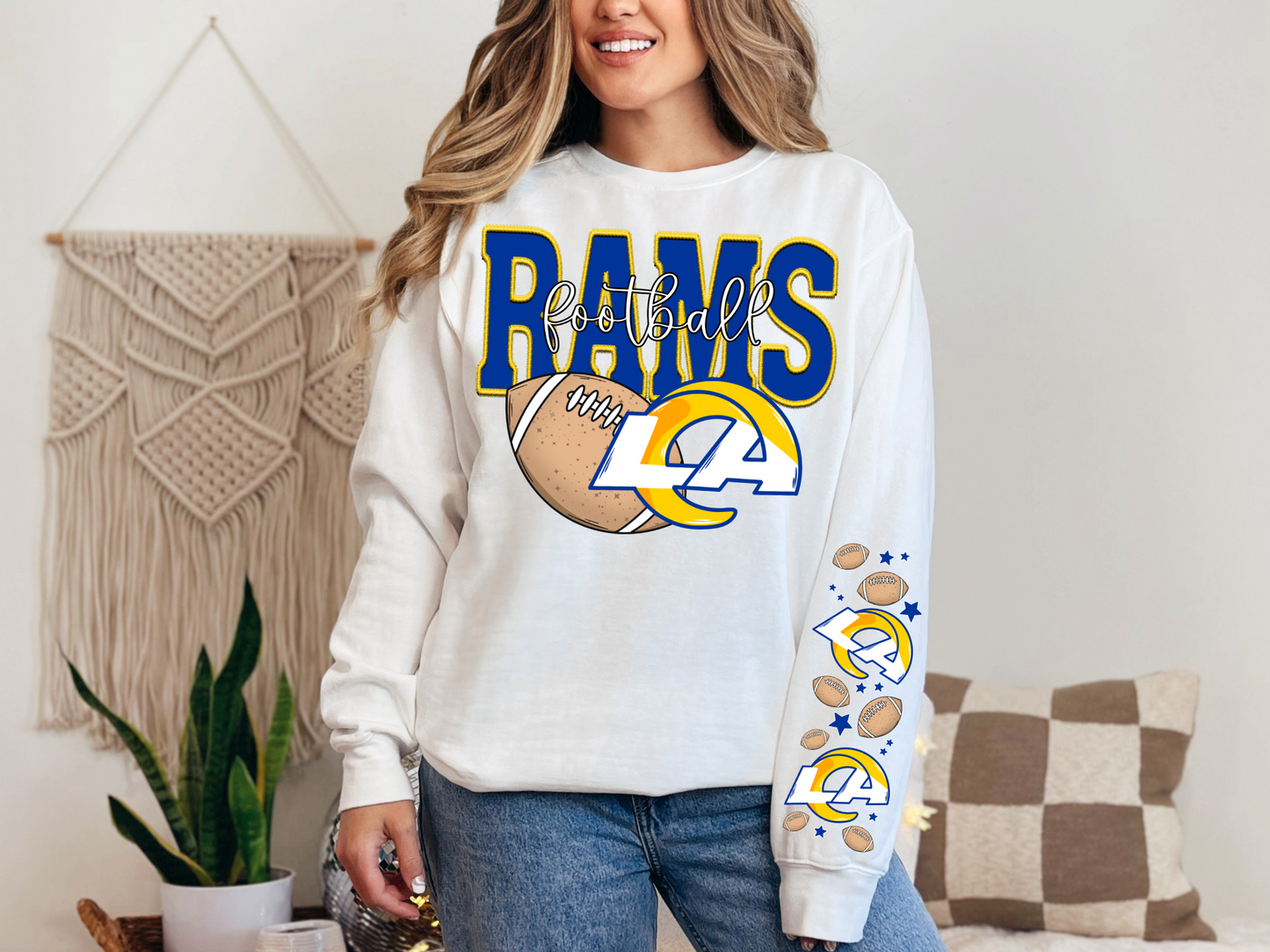 Faux Embroidery Rams Football - SLEEVE