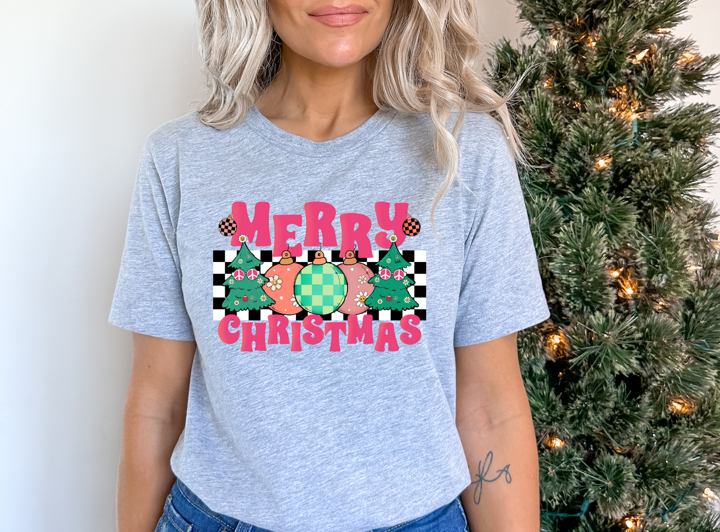 Merry Christmas - white/black checkered