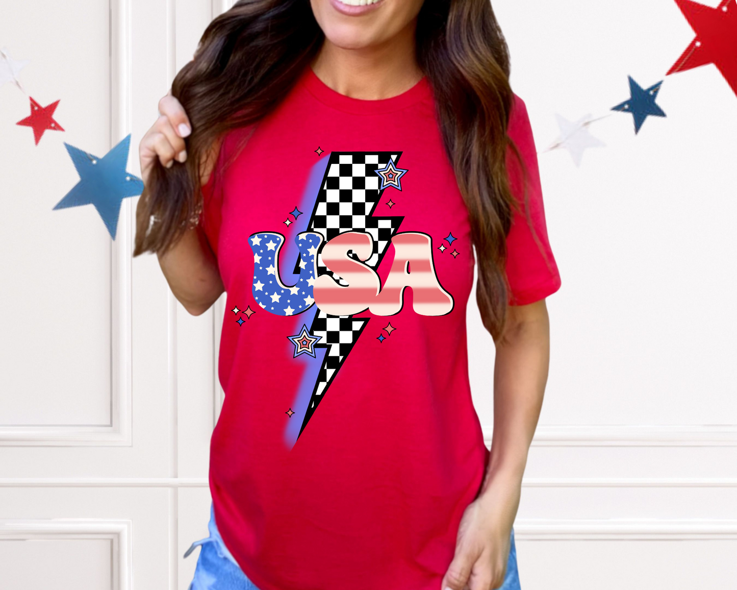 USA Checkered Lightning Bolt