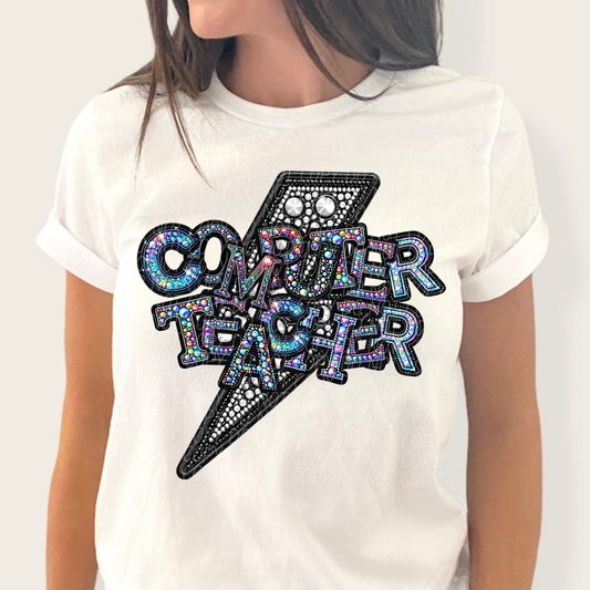 Rhinestone Computer Teacher Bolt