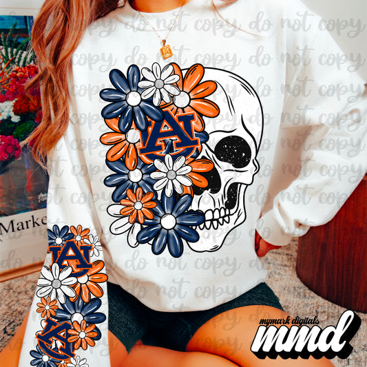 Floral Skull Auburn University - SLEEVE