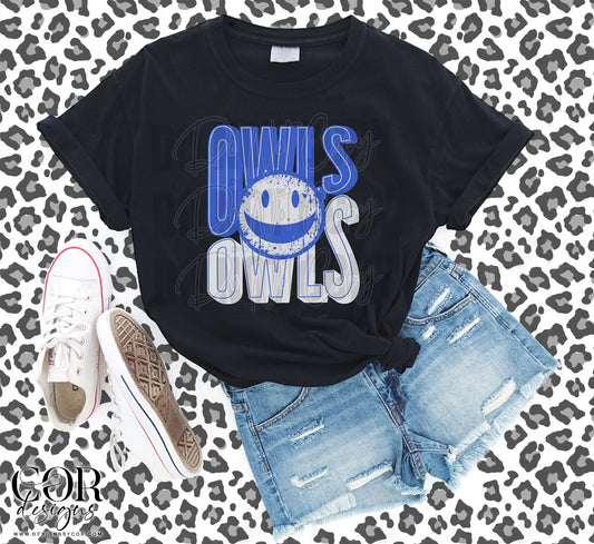 Owls Blue & White Smiley Face