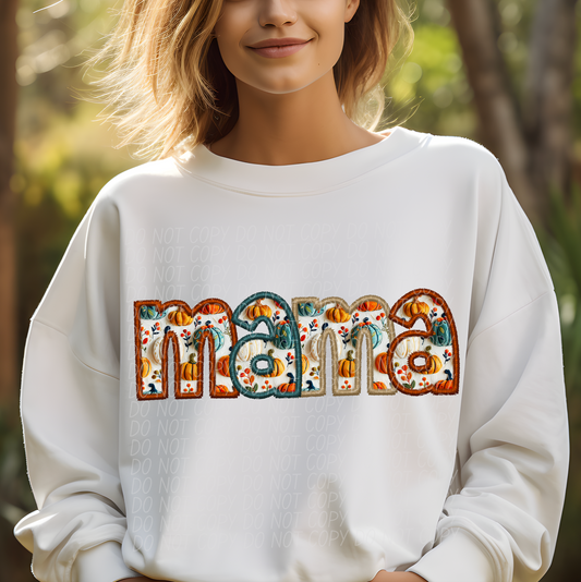 Faux Embroidery Mama Pumpkin Print