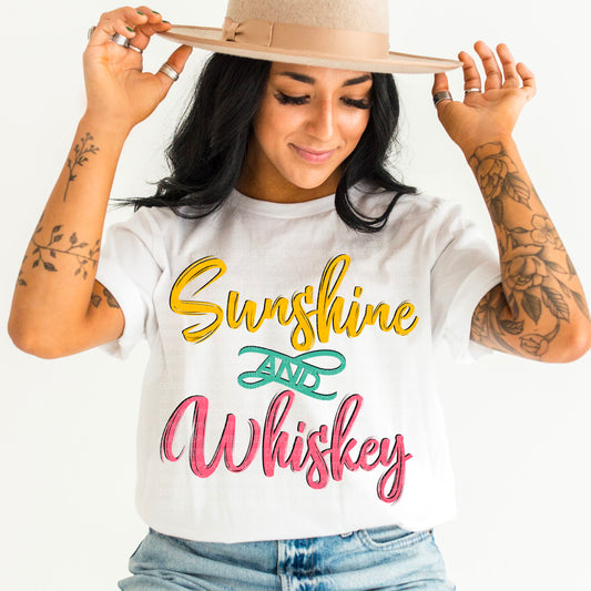 Sunshine & Whiskey Cursive (YELLOW/GRN/PINK)- DTF Transfer