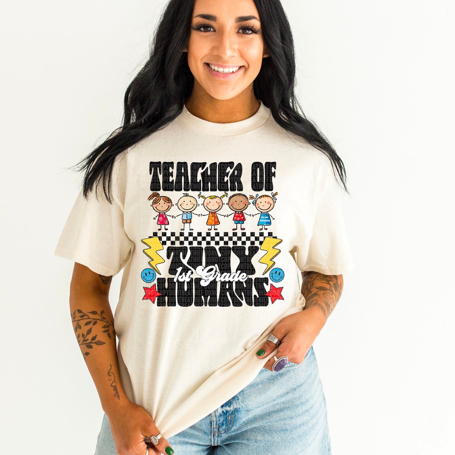 Teacher of Tiny Humans 1st Grade Black Checker -DTF Print