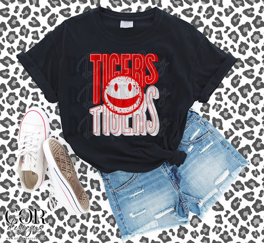 Tigers Red & Silver Smiley Face