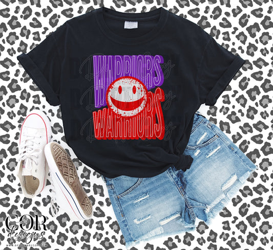 Warriors Purple & Red Smiley Face