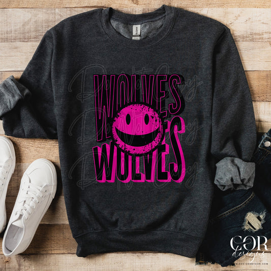 Wolves Pink & Black Smiley Face