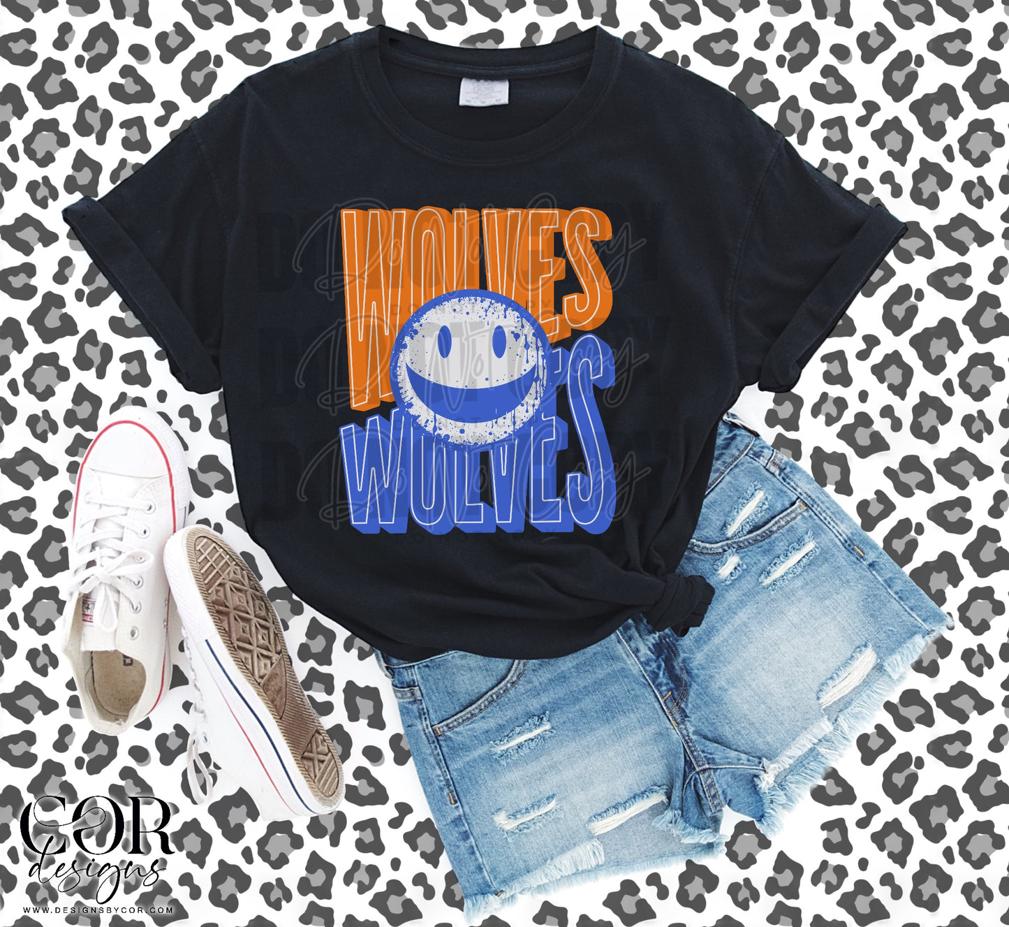 Wolves Orange Blue Letters Blue Smiley Face