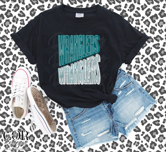 Wranglers Teal & White Letters