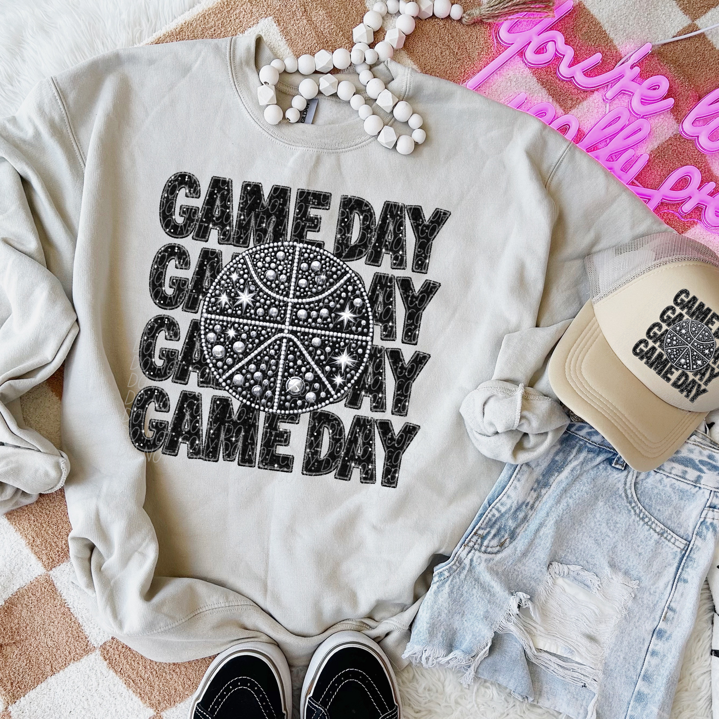 Rhinestone Glitter Game Day Repeat Basketball