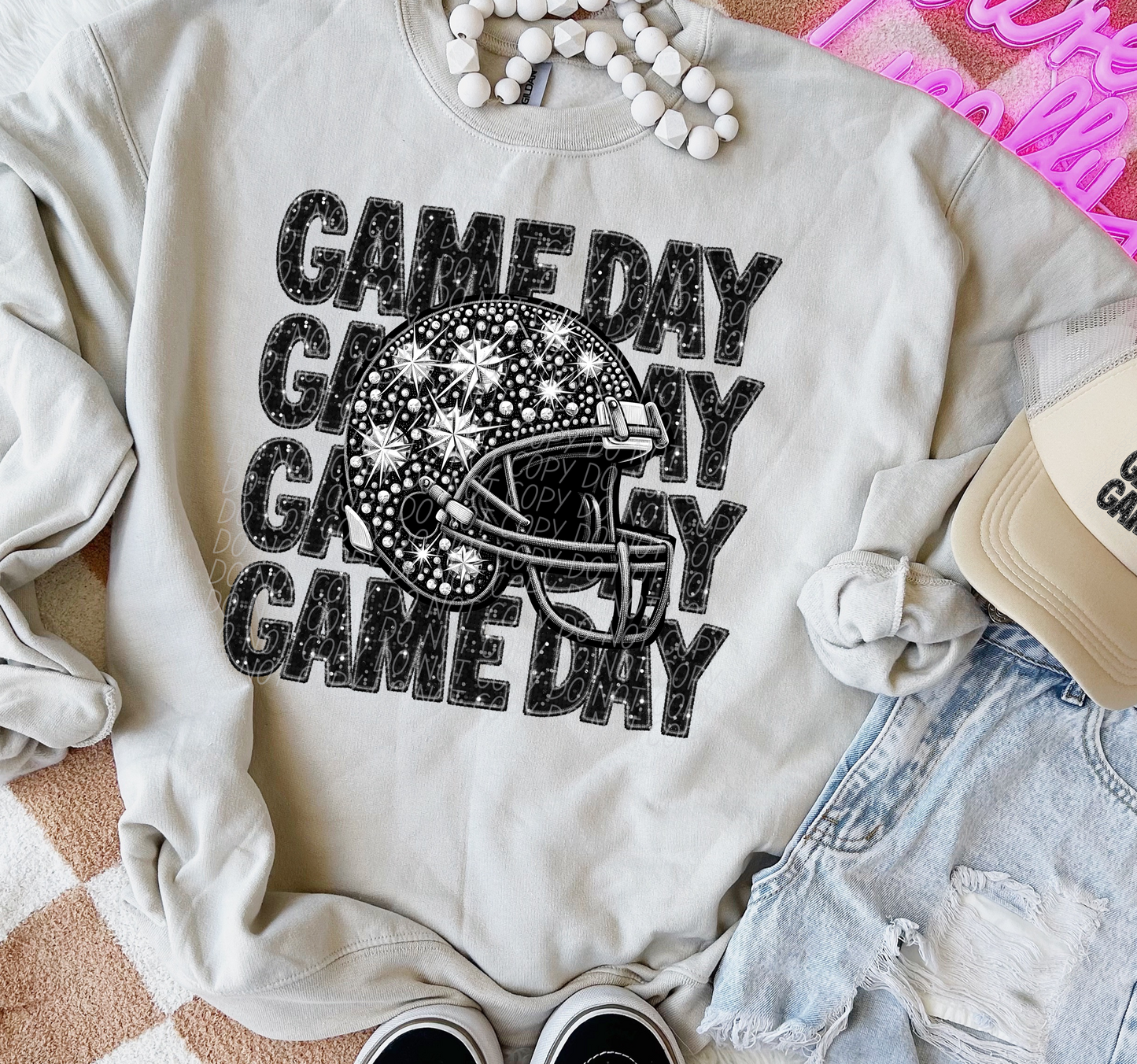 Rhinestone Glitter Football Helmet Repeat