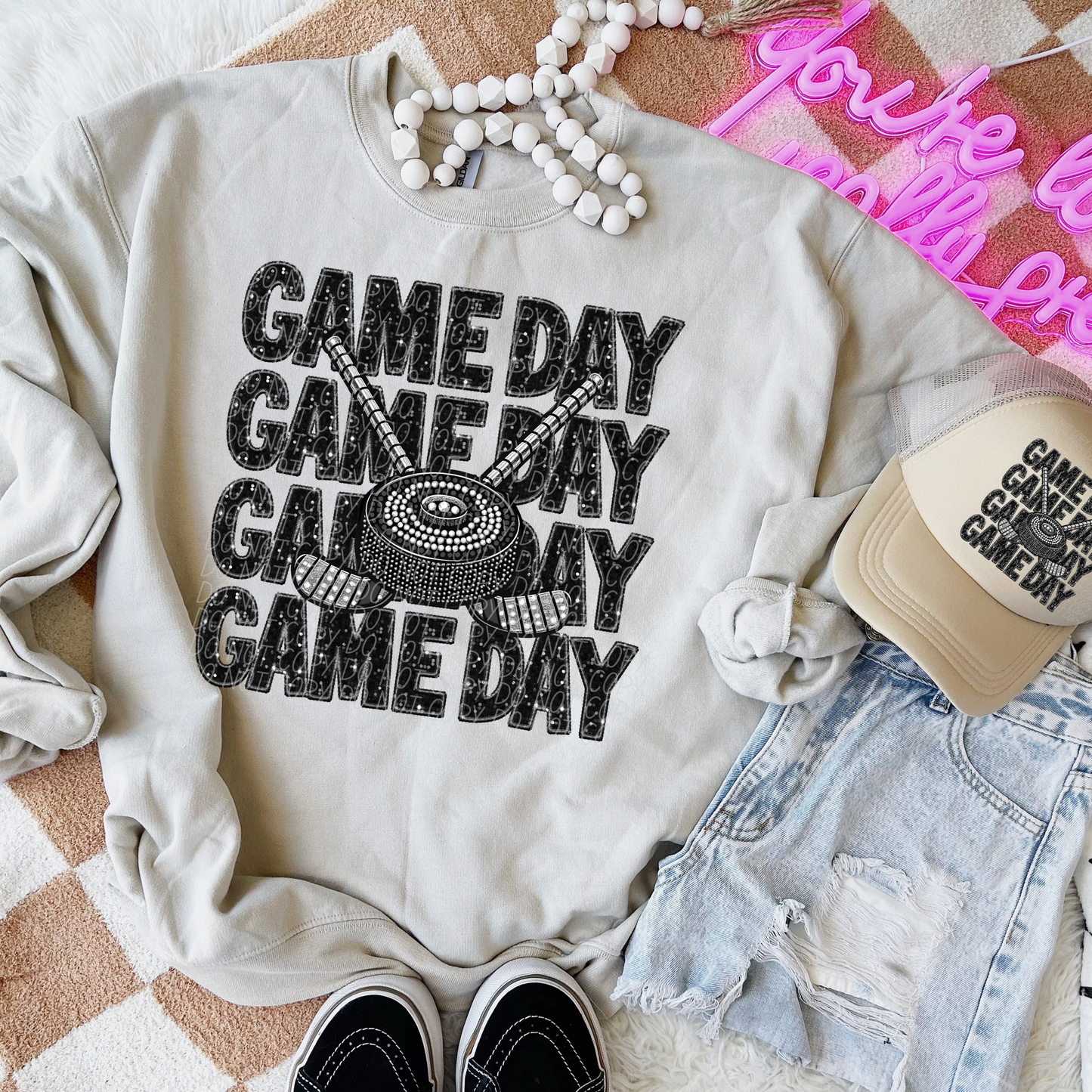 Rhinestone Glitter Game Day Repeat Hockey