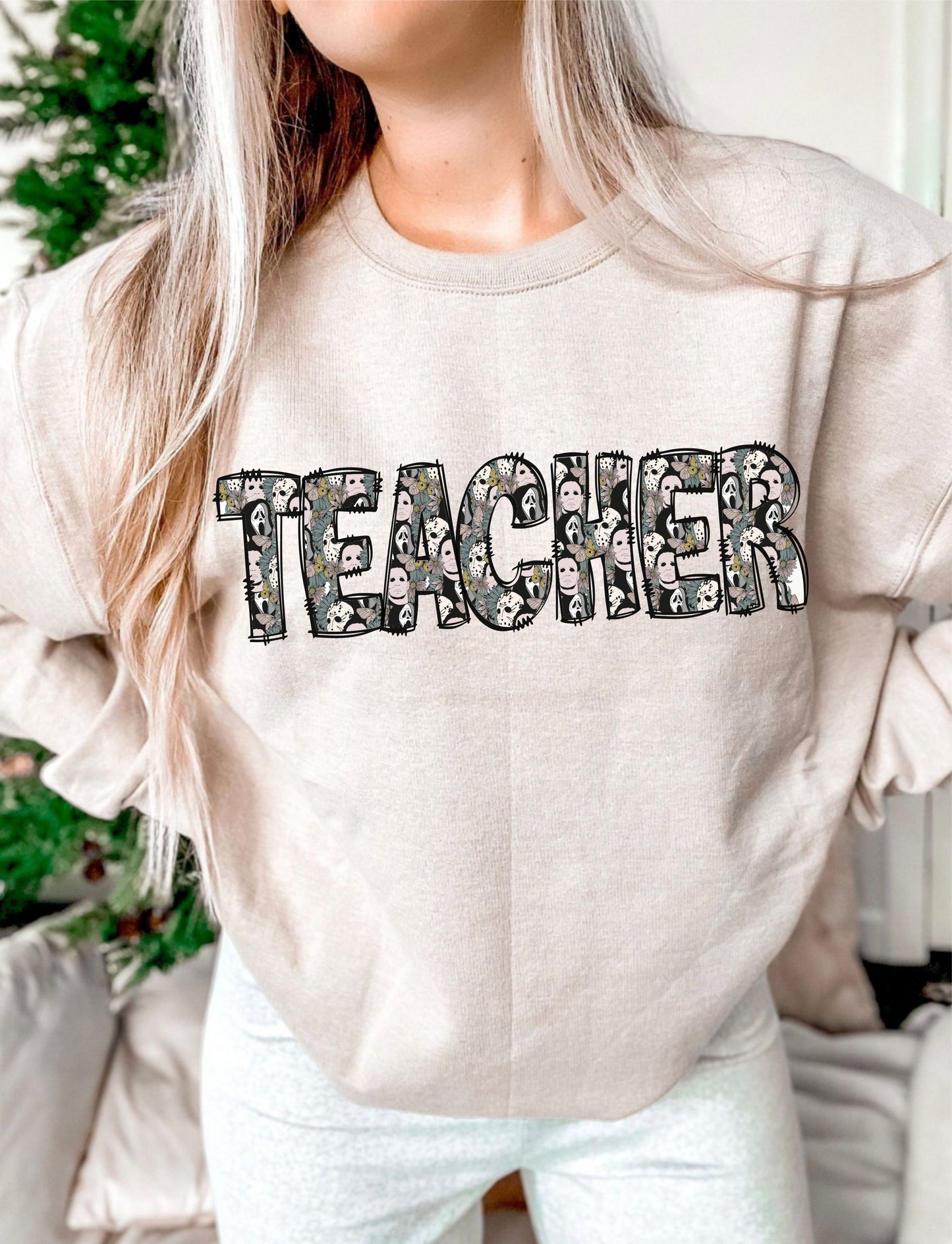 Teacher- killers, flowers and butterflies within letters