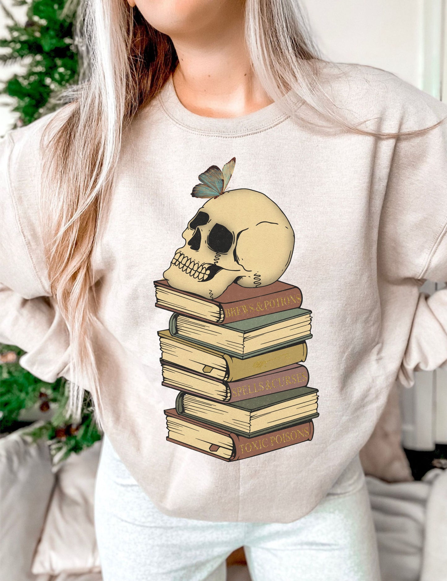 Skull on stacked books