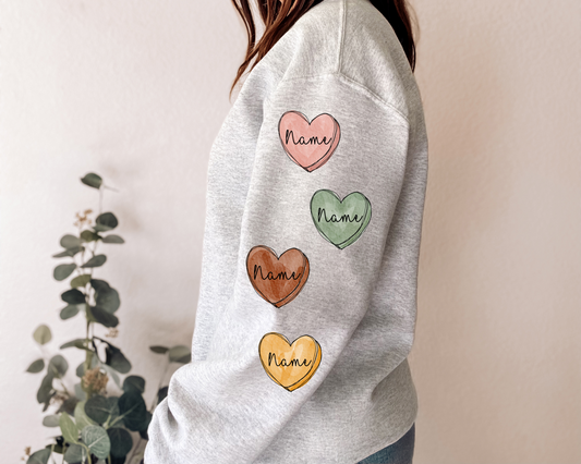 Boho Watercolor Hearts Individual Custom Names Sleeve Print -  DTF Transfer